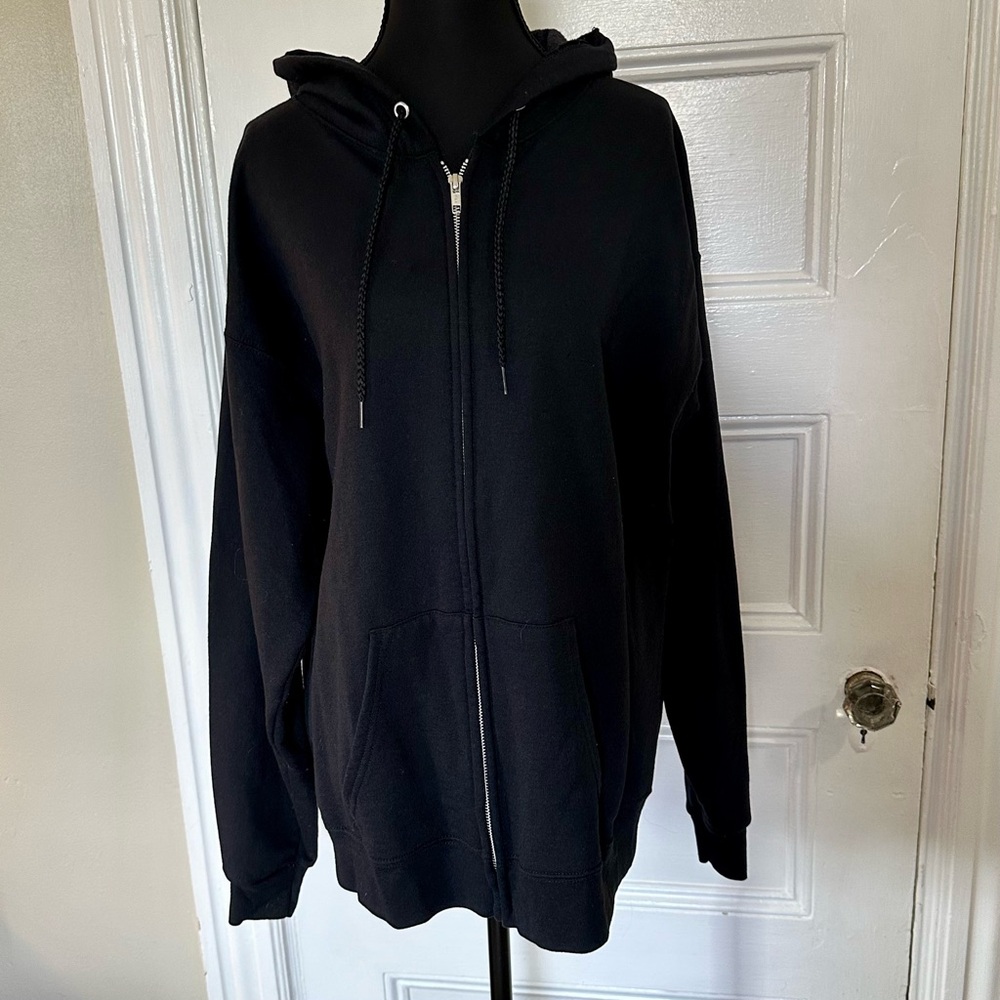 HANES Black Zip Up Fleece Cotton Hoodie Sweatshirt Unisex Men’s Womens Large